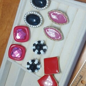 Lot Of 4 Pair Vintage Clipon Clip On Earrings Plnk Black Bead Cluster